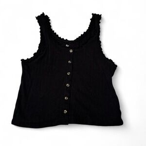 SO Black Sleeveless Tank Top with Button Detail